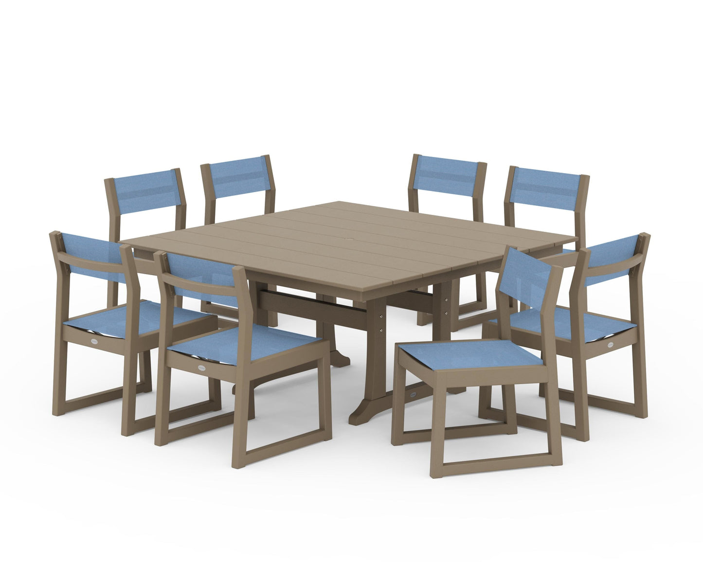 EDGE Sling Side Chair 9-Piece Farmhouse Trestle Dining Set