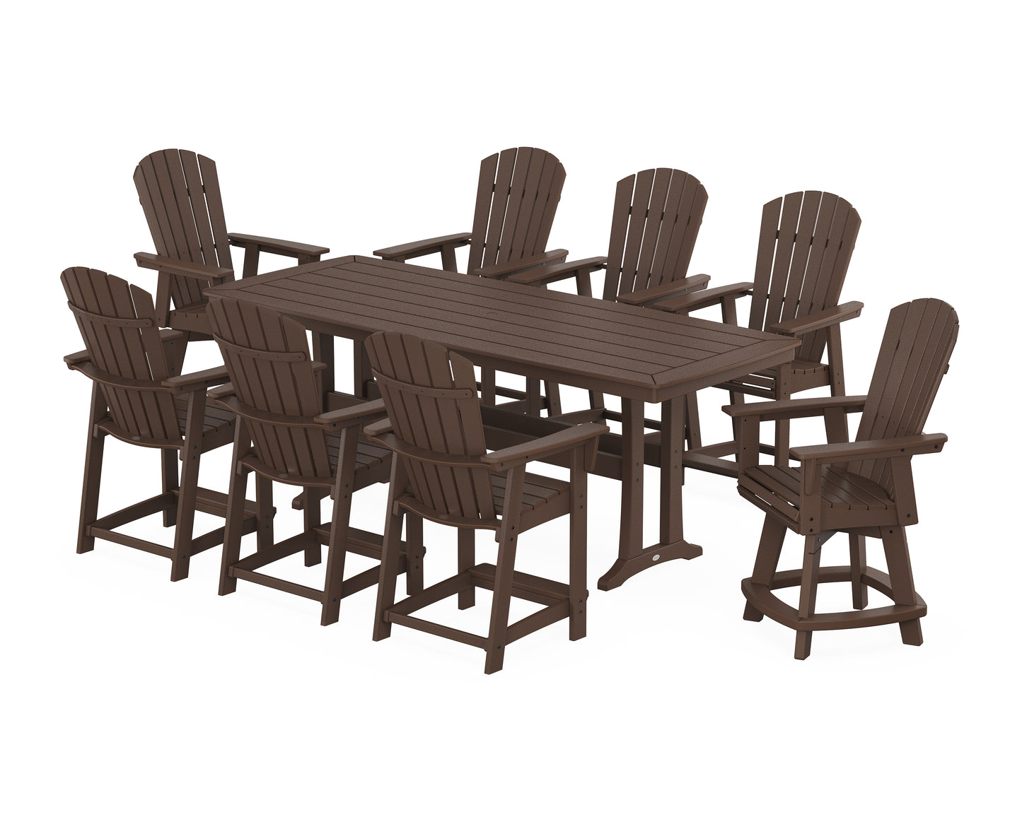 Nautical Curveback Adirondack Swivel 9-Piece Counter Set with Trestle Legs