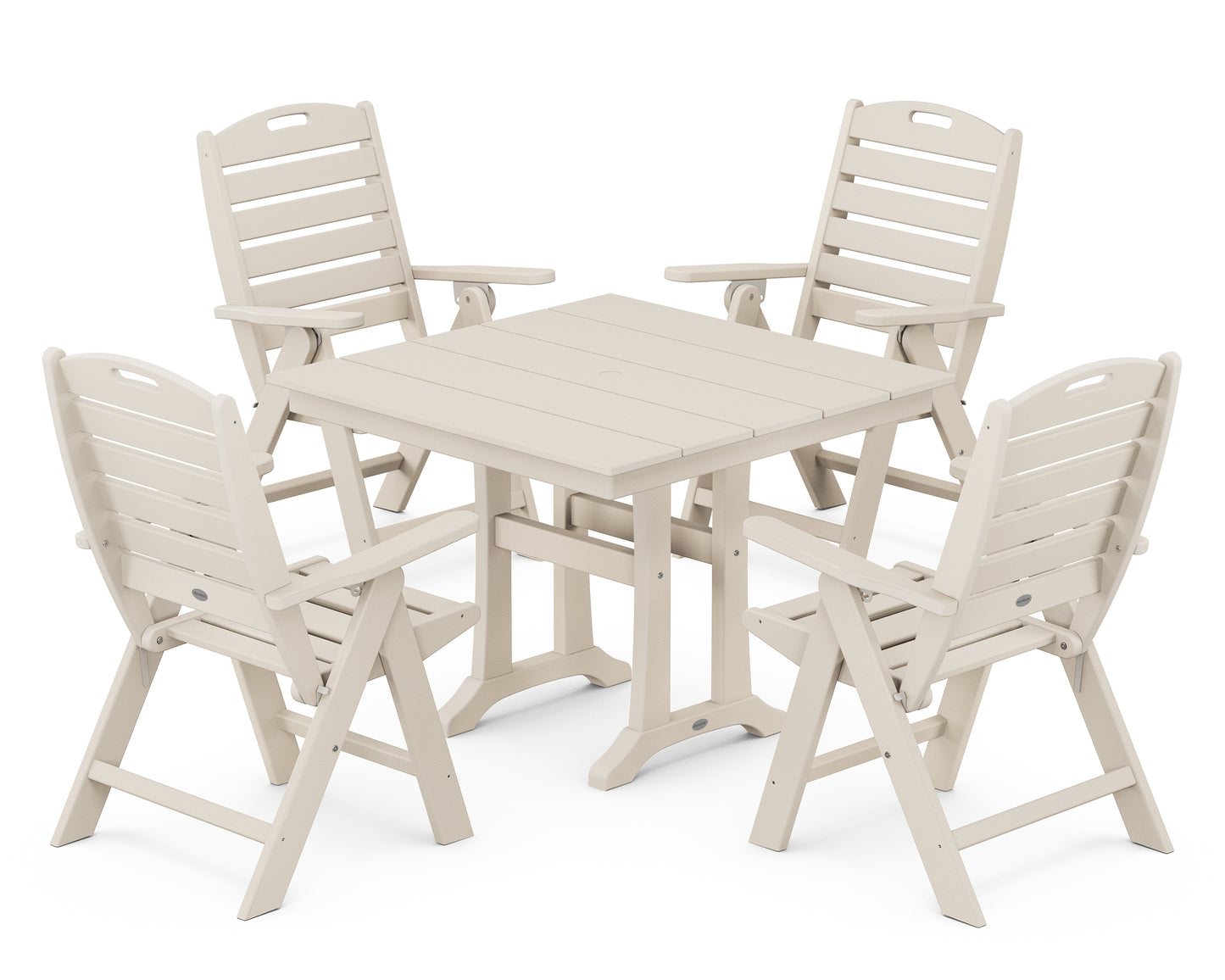 Nautical Folding Highback Chair 5-Piece Farmhouse Trestle Dining Set