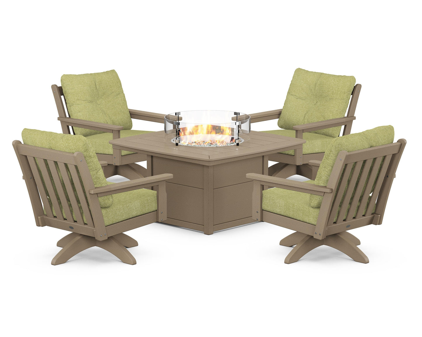 Vineyard 5-Piece Deep Seating Swivel Conversation Set with Fire Pit Table