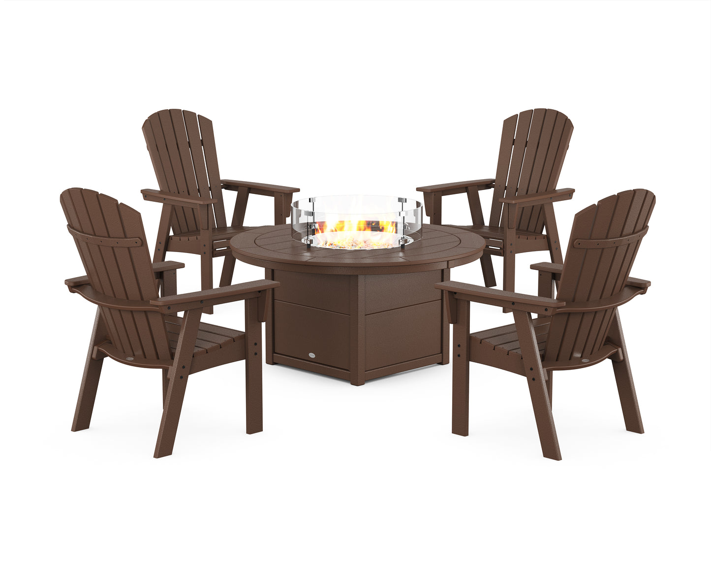 Nautical 4-Piece Curveback Upright Adirondack Conversation Set with Fire Pit Table