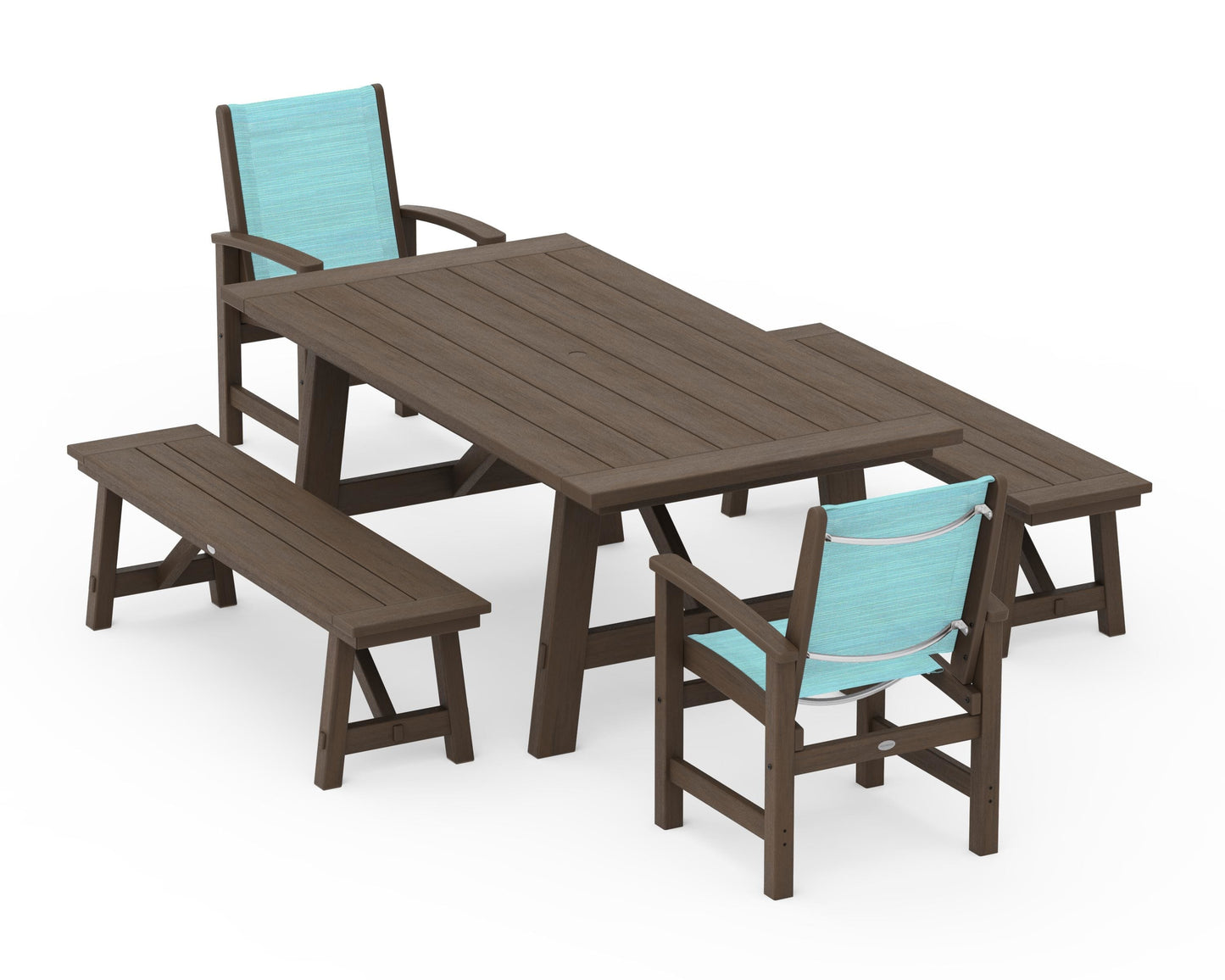 Coastal 5-Piece Rustic Farmhouse Dining Set With Benches