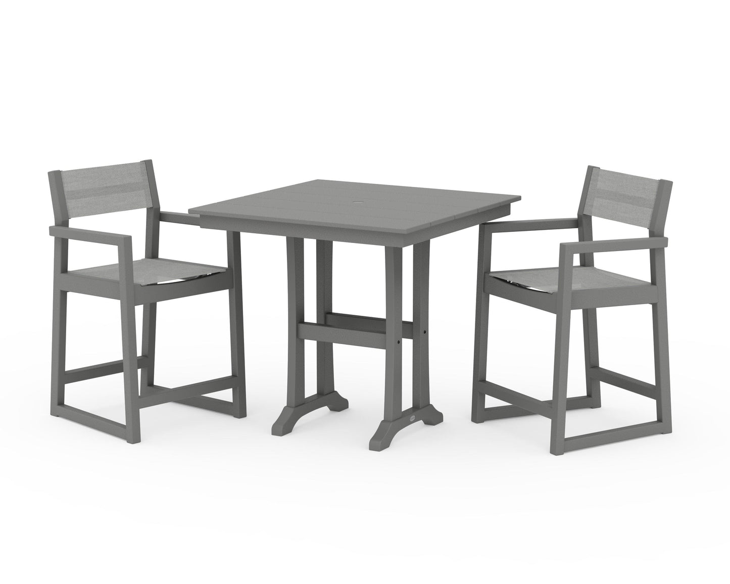 EDGE Sling Arm Chair 3-Piece Farmhouse Counter Set with Trestle Legs