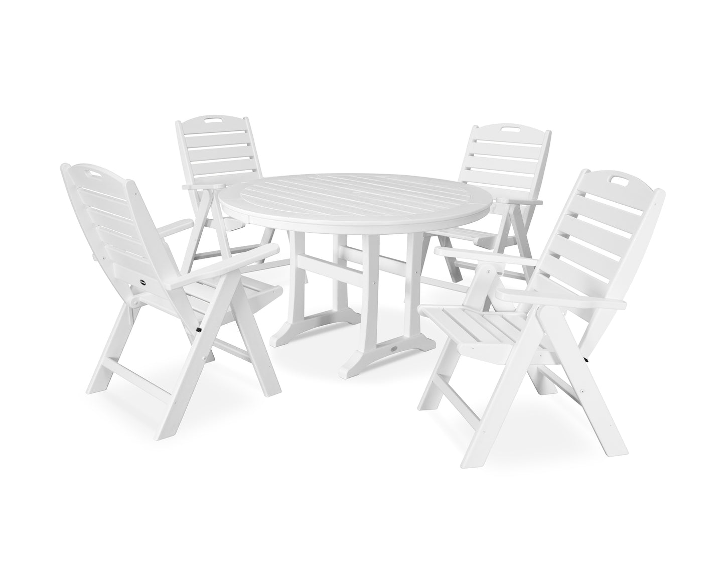 5-Piece Nautical Highback Chair Round Dining Set with Trestle Legs