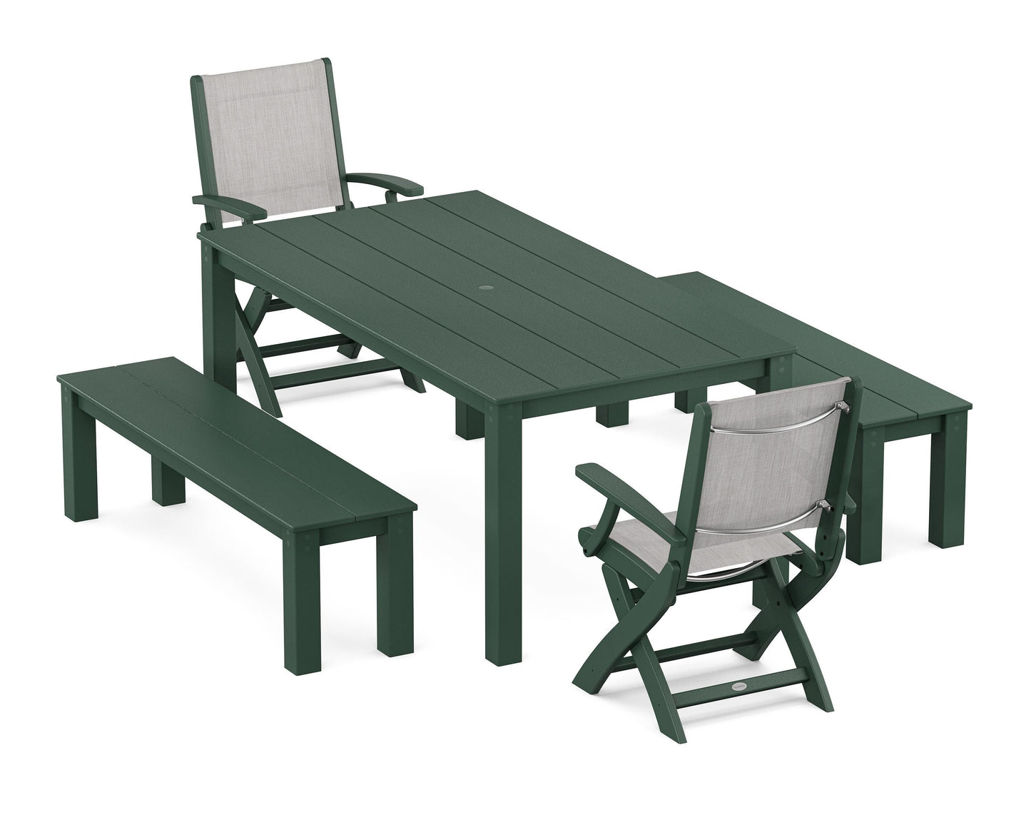 Coastal Folding Chair 5-Piece Parsons Dining Set with Benches