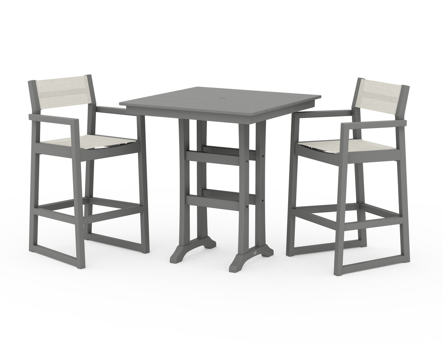 EDGE Sling Arm Chair 3-Piece Farmhouse Bar Set with Trestle Legs