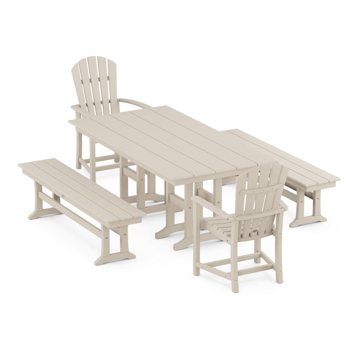 Palm Coast 5-Piece Farmhouse Dining Set with Benches