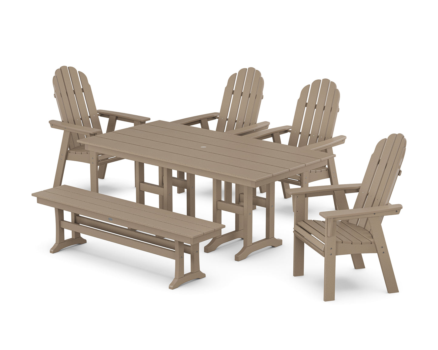 Vineyard Curveback Adirondack Chair 6-Piece Farmhouse Dining Set with Bench