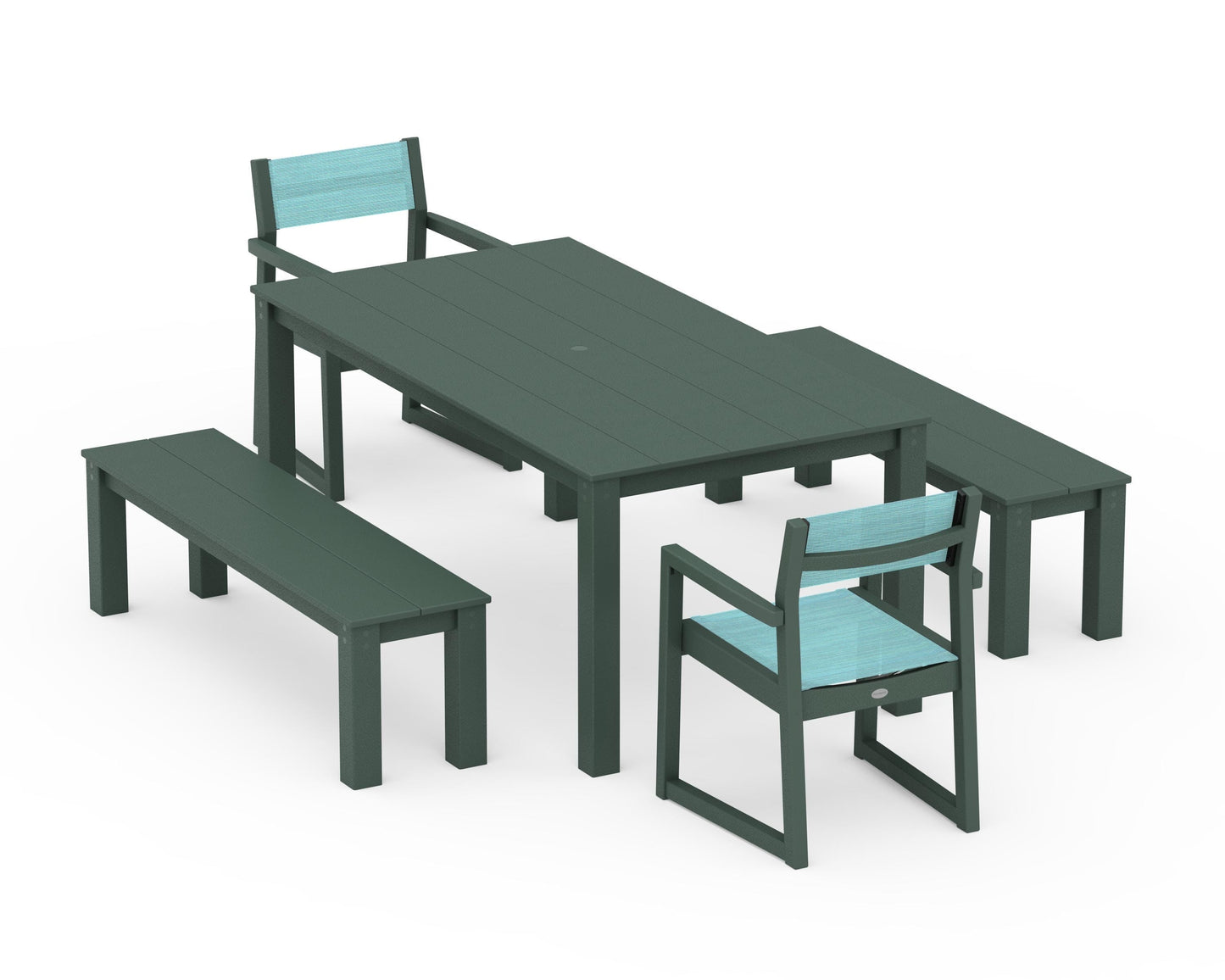 EDGE Sling Arm Chair 5-Piece Parsons Dining Set with Benches