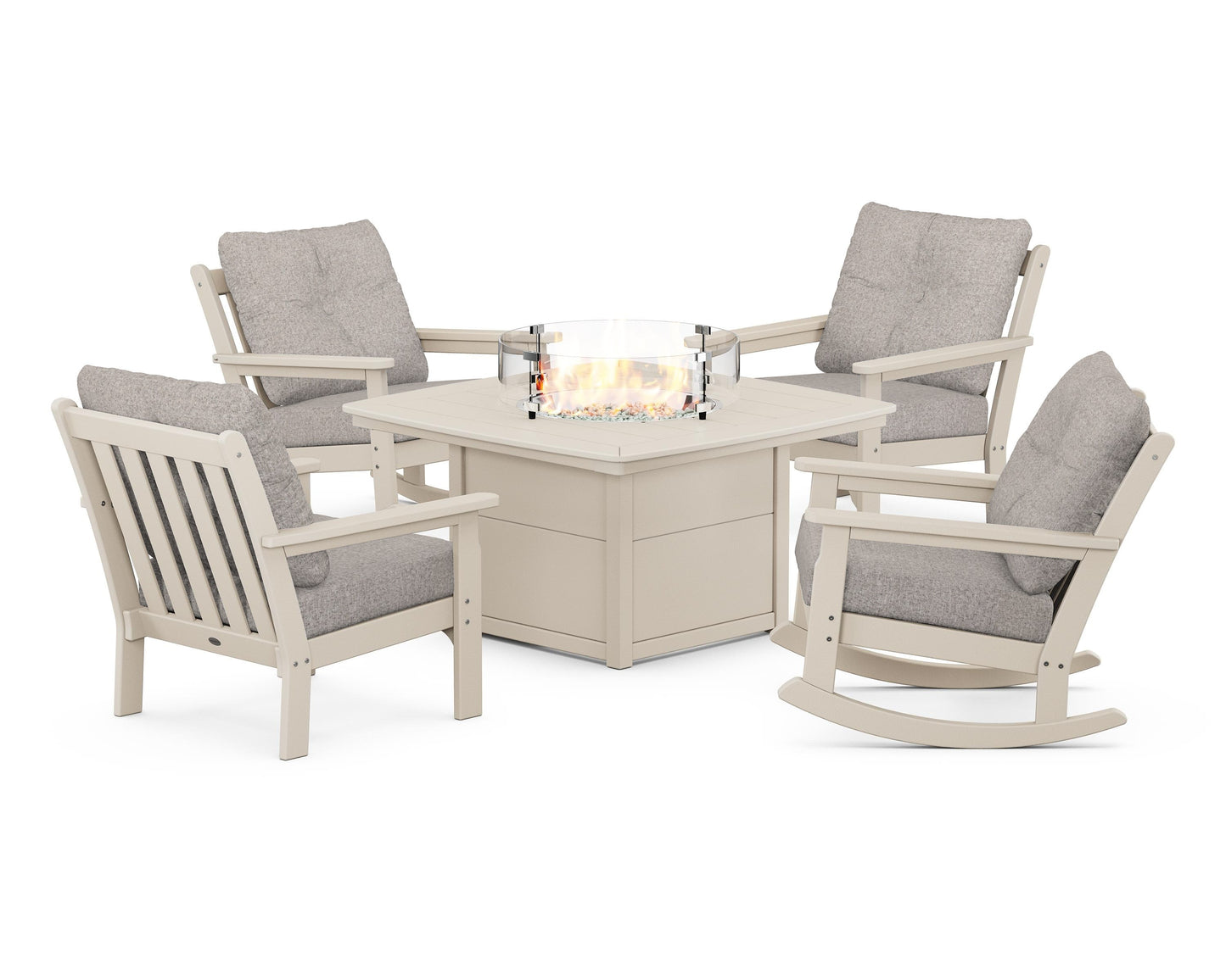 Vineyard 5-Piece Deep Seating Rocking Chair Conversation Set with Fire Pit Table
