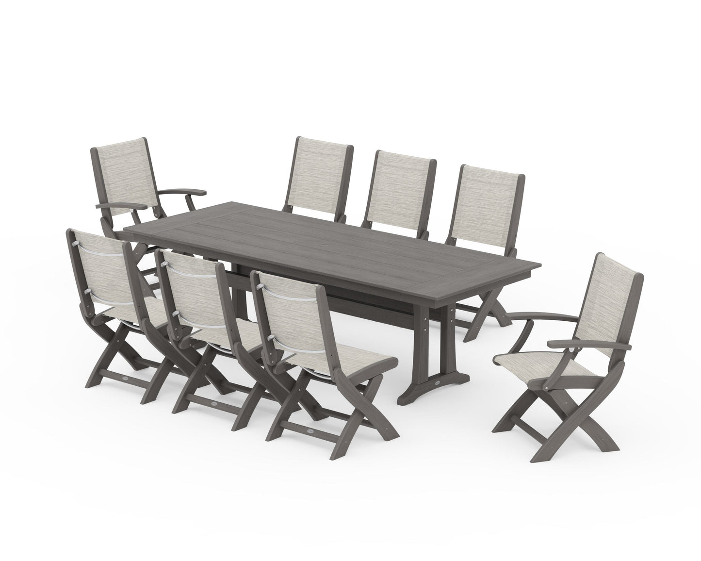 Coastal 9-Piece Folding Dining Chair Farmhouse Dining Set with Trestle Legs