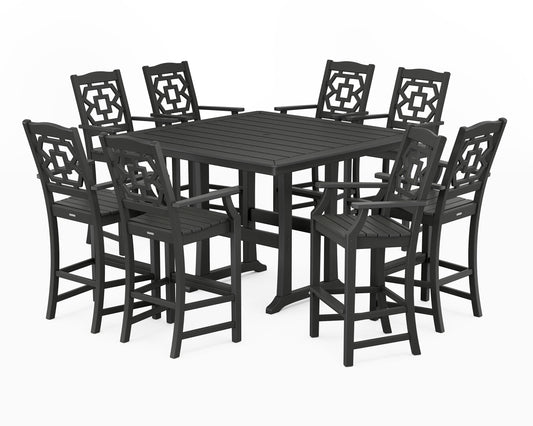 Chinoiserie 9-Piece Square Bar Set with Trestle Legs