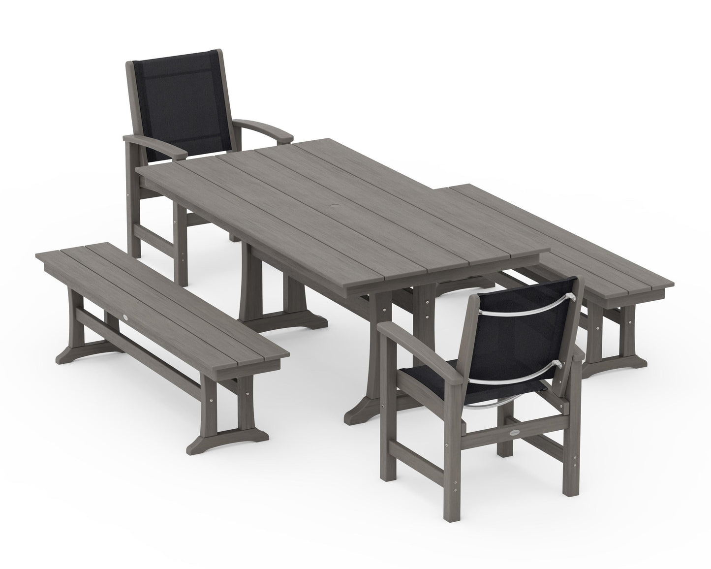Coastal 5-Piece Farmhouse Dining Set with Trestle Legs and Benches