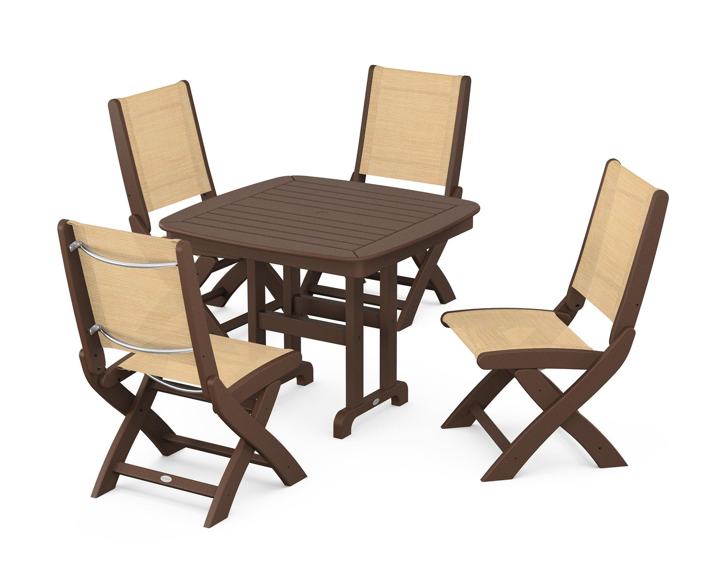 Coastal Folding Side Chair 5-Piece Dining Set