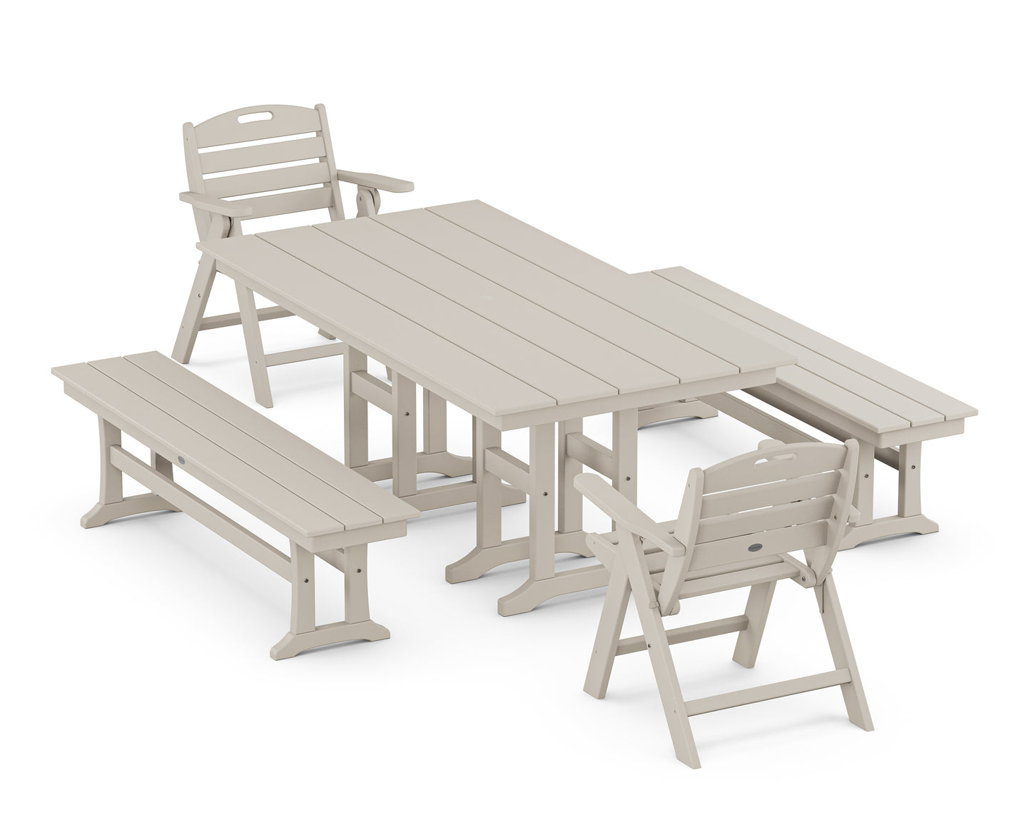 Nautical Lowback 5-Piece Farmhouse Dining Set with Benches