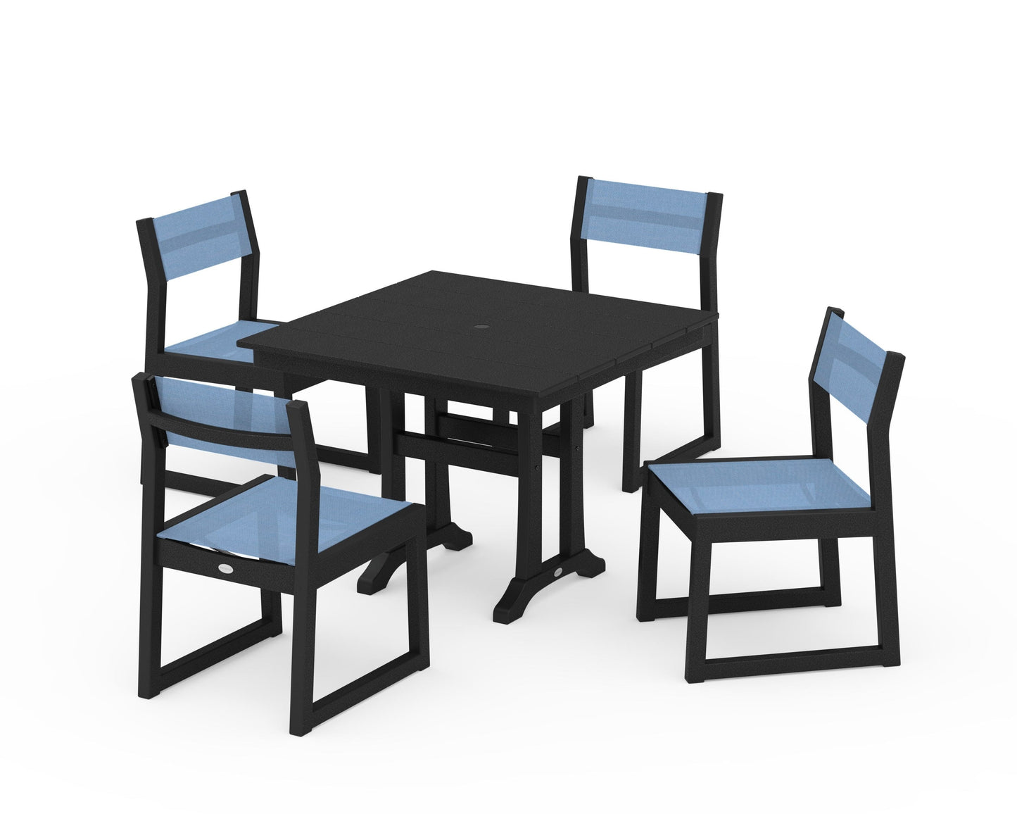EDGE Sling 5-Piece Farmhouse Trestle Side Chair Dining Set