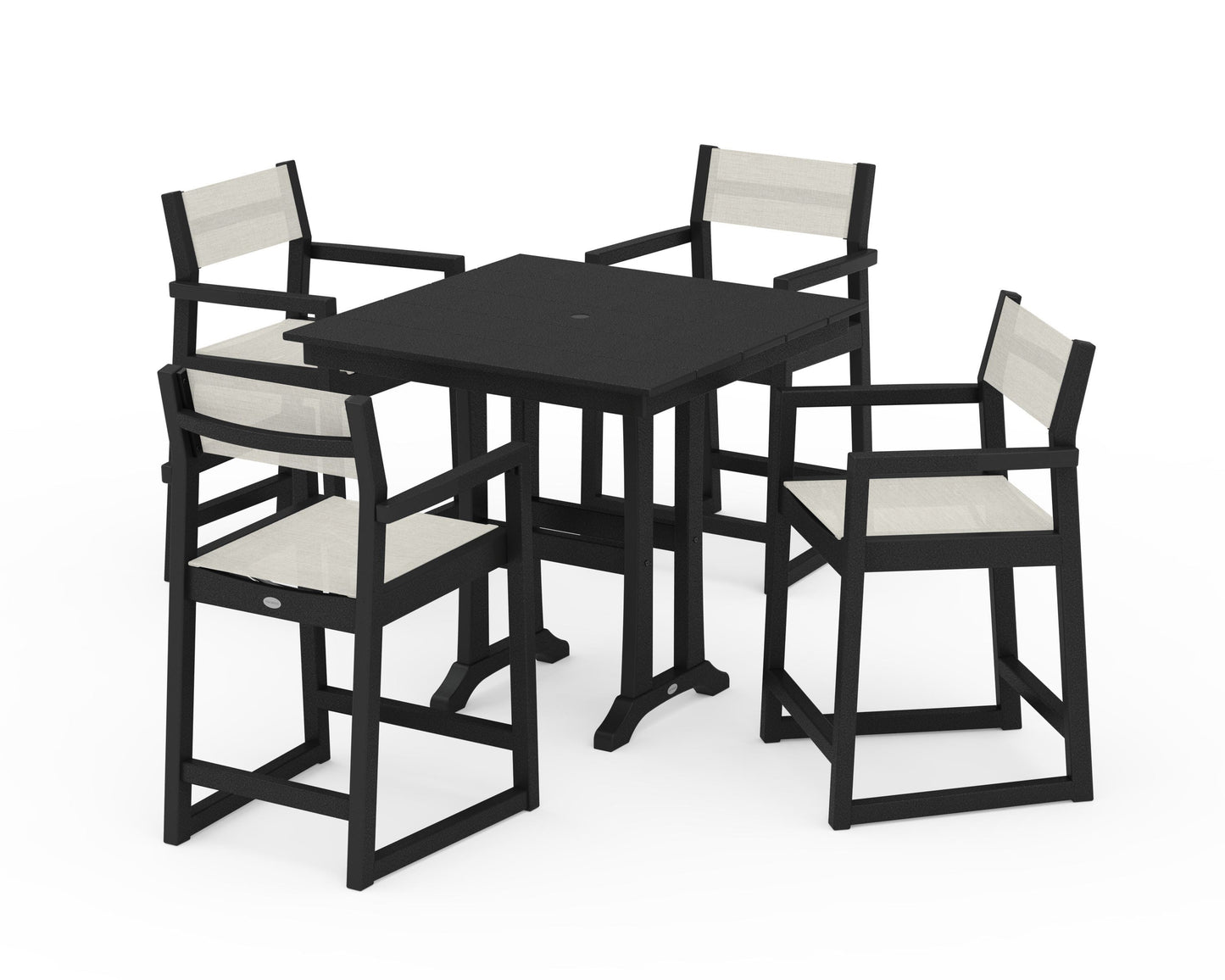 EDGE Sling Arm Chair 5-Piece Farmhouse Counter Set with Trestle Legs