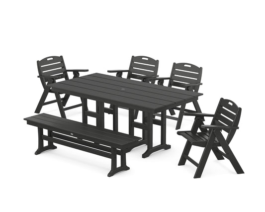 Nautical Lowback 6-Piece Farmhouse Dining Set with Bench