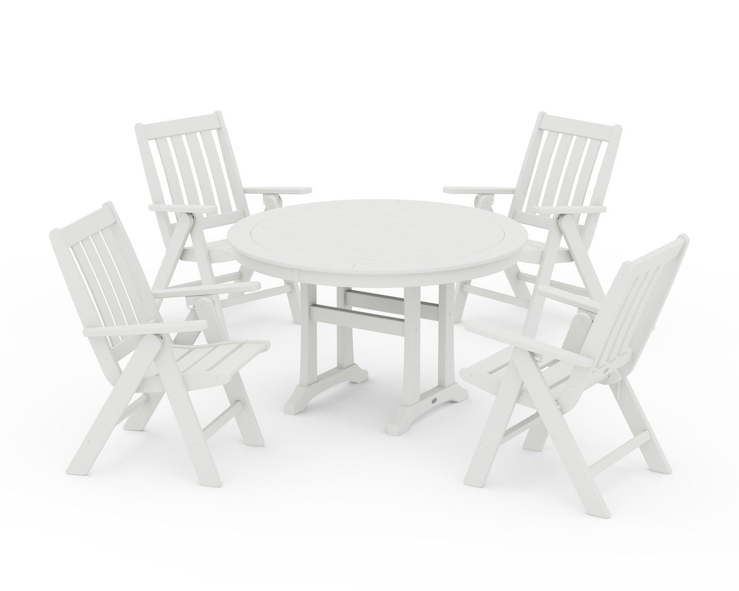 Vineyard Folding Chair 5-Piece Round Dining Set with Trestle Legs