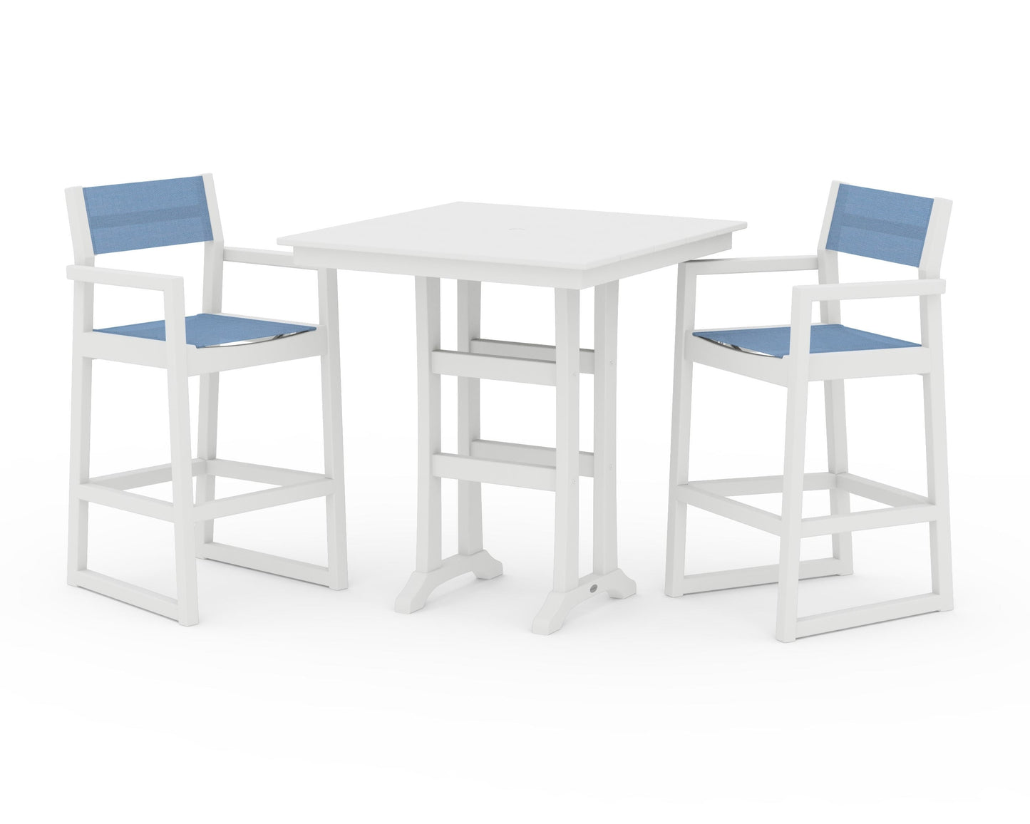 EDGE Sling Arm Chair 3-Piece Farmhouse Bar Set with Trestle Legs