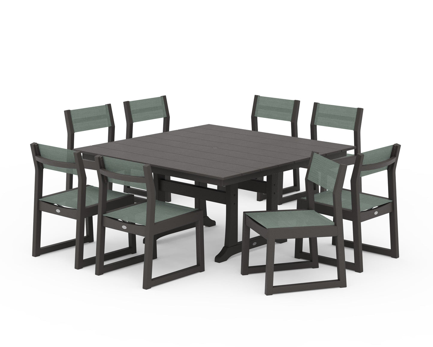 EDGE Sling Side Chair 9-Piece Farmhouse Trestle Dining Set
