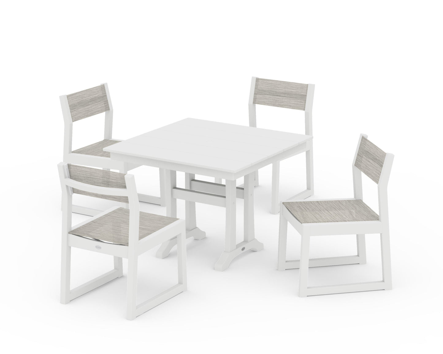 EDGE Sling 5-Piece Farmhouse Trestle Side Chair Dining Set