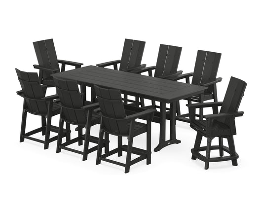 Modern Curveback Adirondack Swivel 9-Piece Farmhouse Counter Set with Trestle Legs