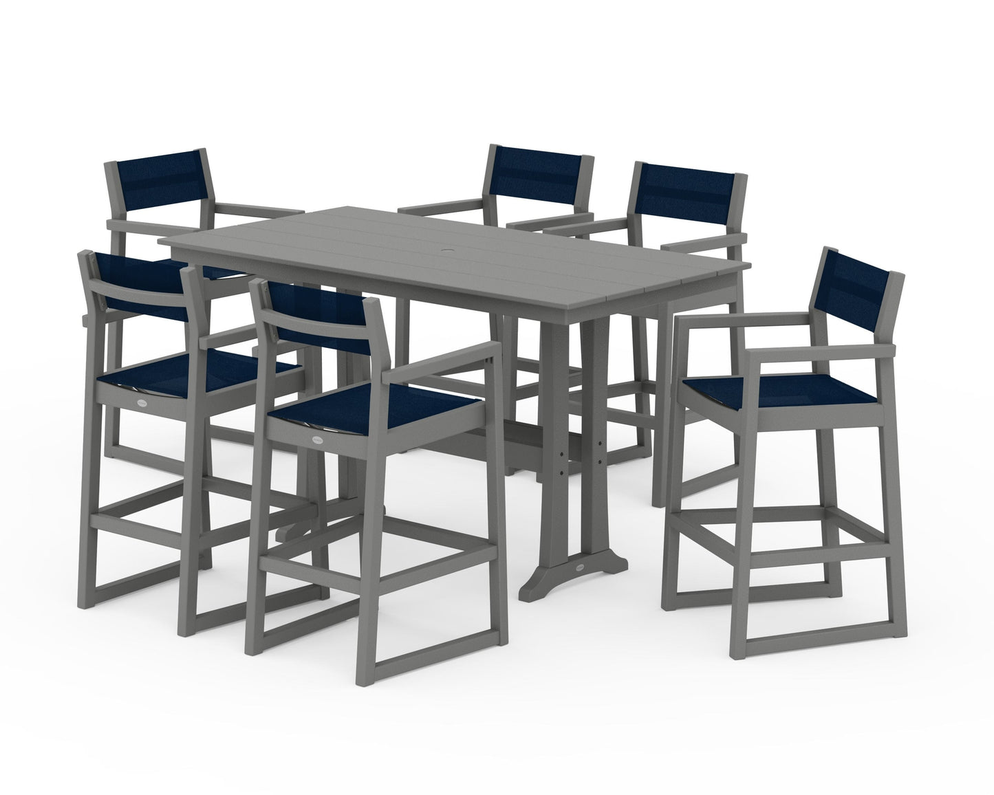 EDGE Sling Arm Chair 7-Piece Farmhouse Bar Set with Trestle Legs