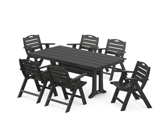 Nautical Lowback 7-Piece Farmhouse Dining Set with Trestle Legs