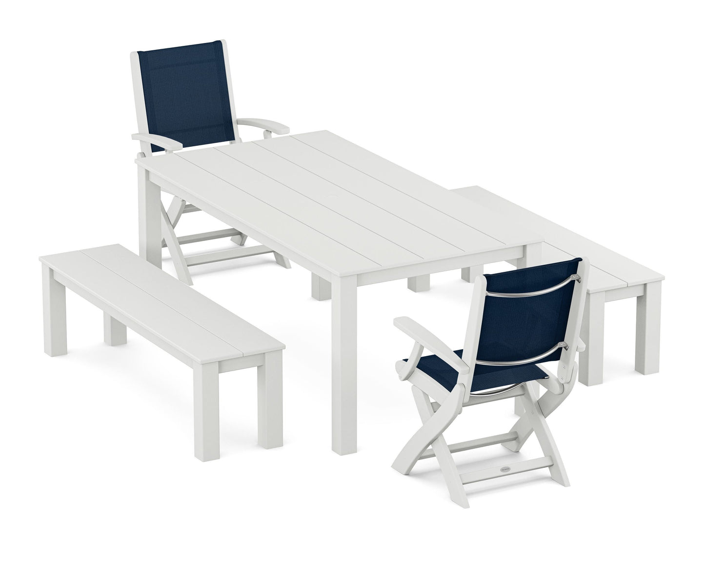 Coastal Folding Chair 5-Piece Parsons Dining Set with Benches