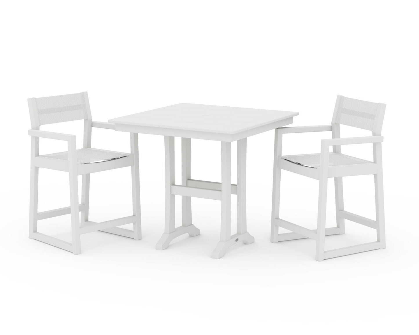 EDGE Sling Arm Chair 3-Piece Farmhouse Counter Set with Trestle Legs