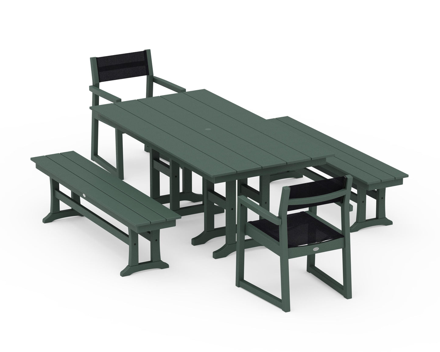 EDGE Sling Arm Chair 5-Piece Farmhouse Dining Set with Benches