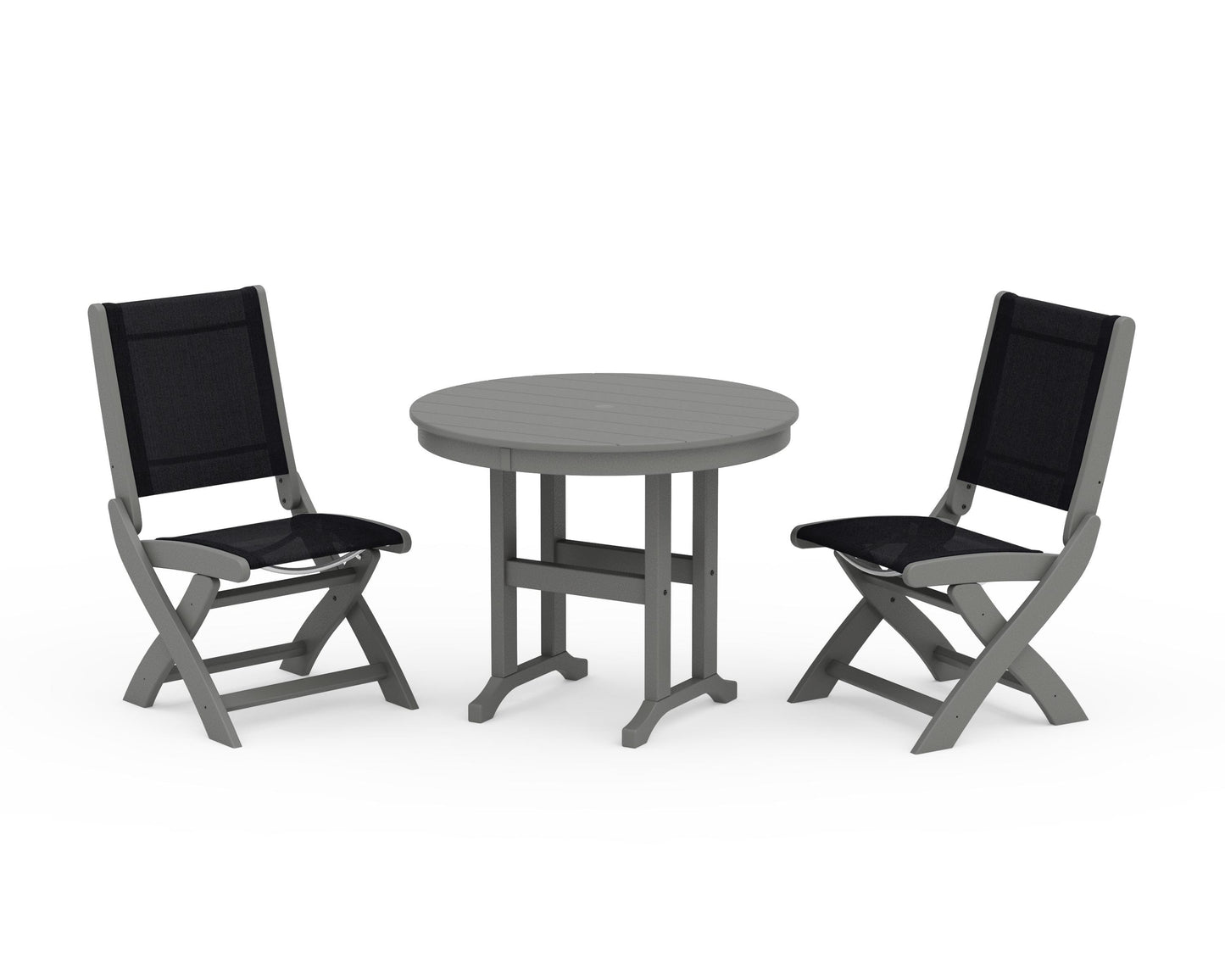 Coastal Folding Side Chair 3-Piece Round Dining Set