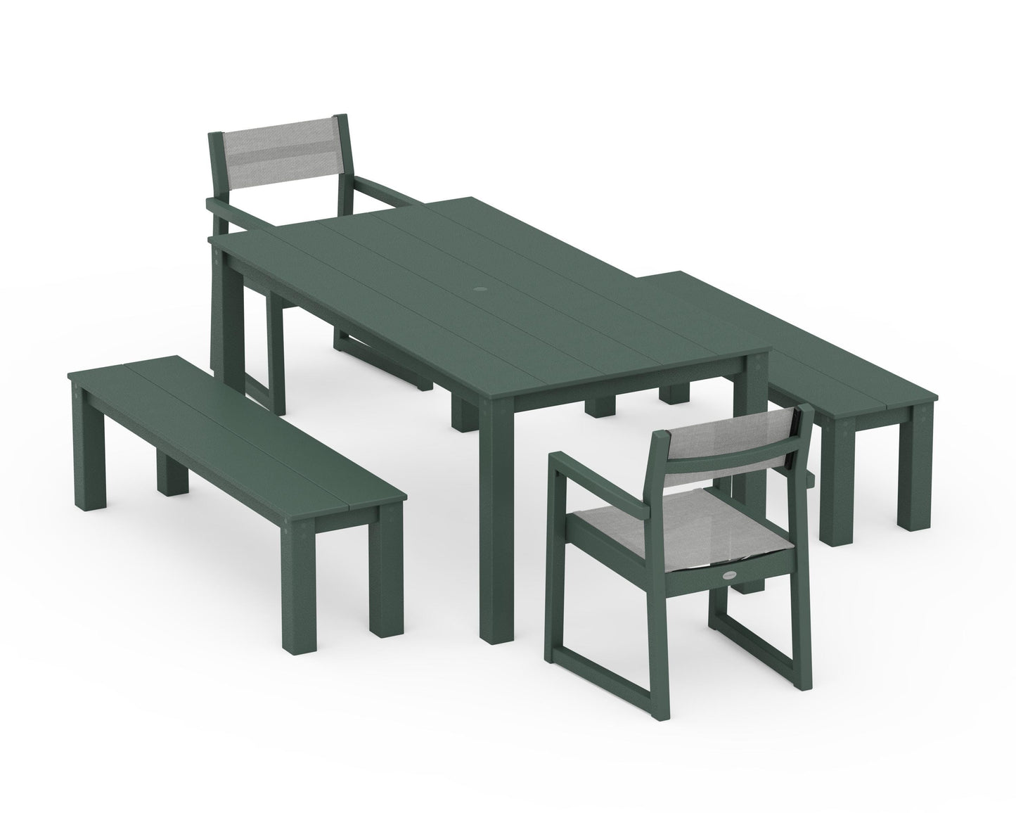 EDGE Sling Arm Chair 5-Piece Parsons Dining Set with Benches