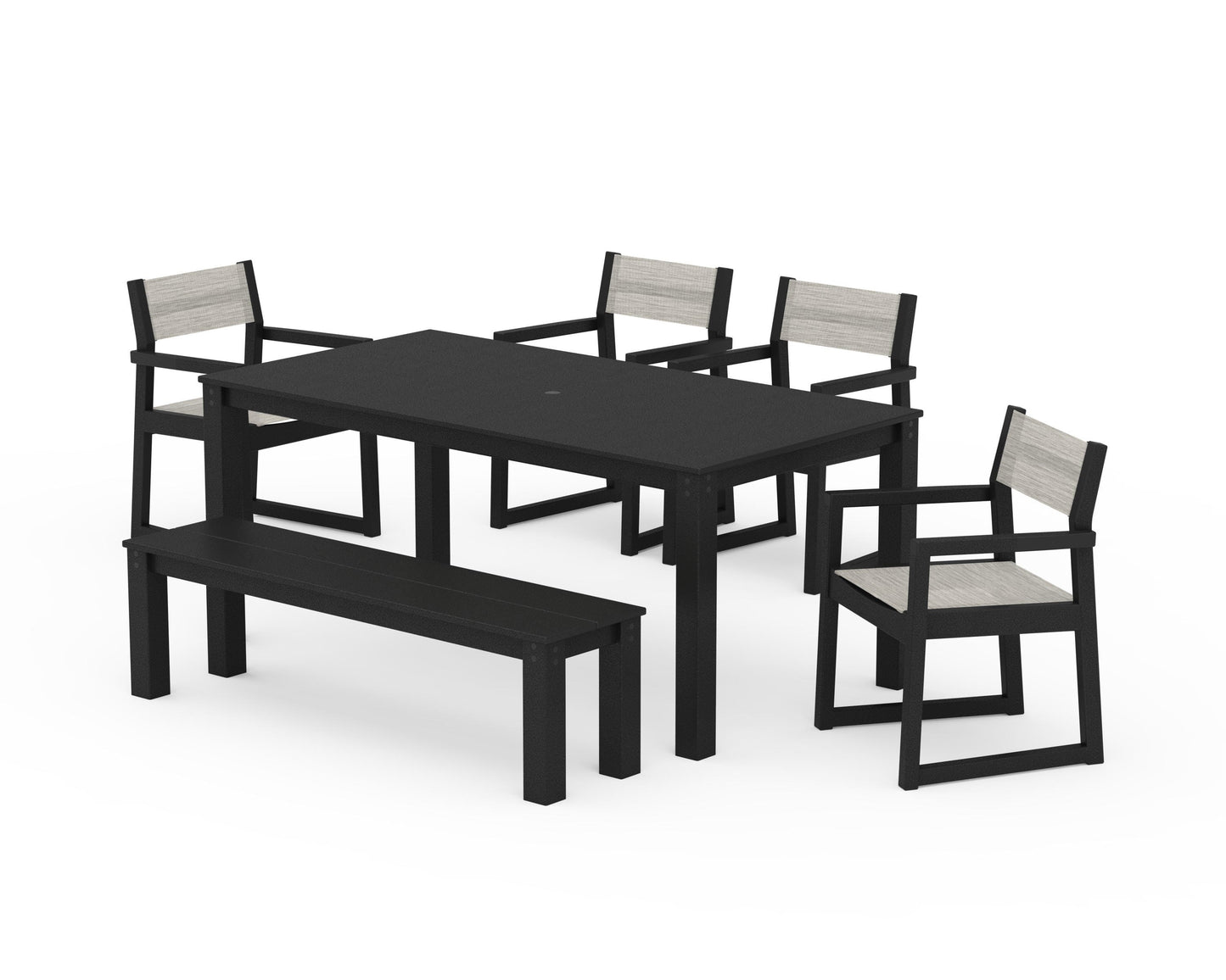 EDGE Sling Arm Chair 6-Piece Parsons Dining Set with Bench