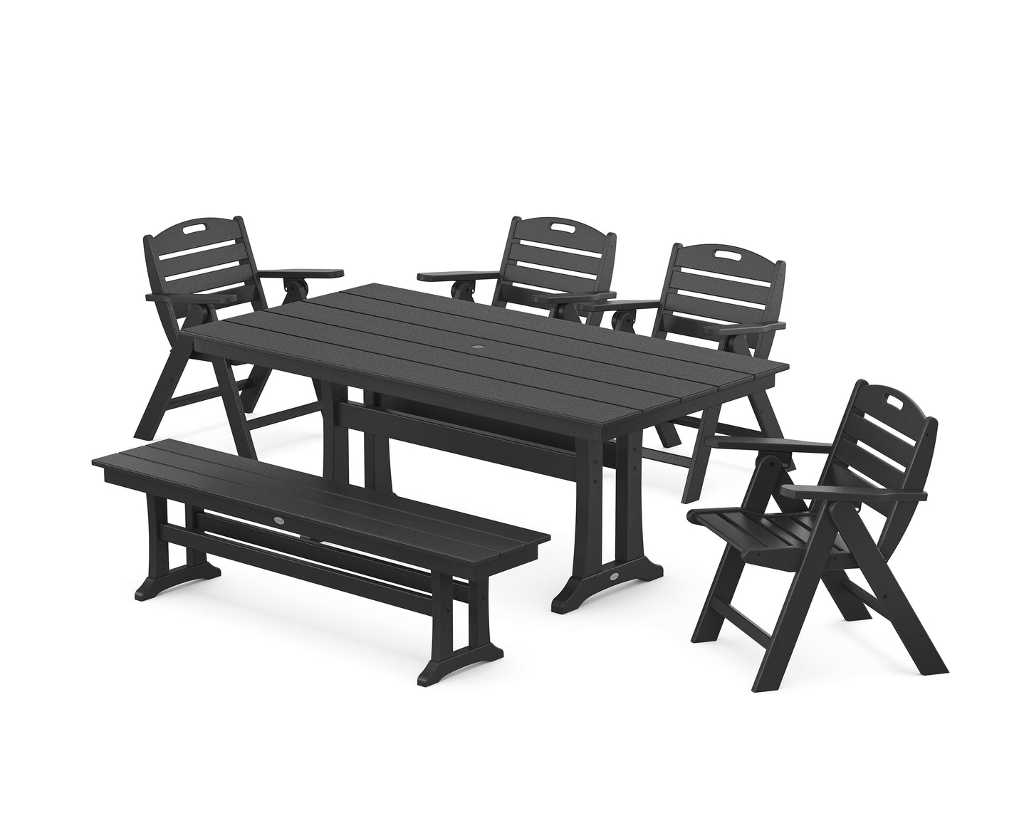 Nautical Lowback 6-Piece Farmhouse Dining Set with Trestle Legs and Bench