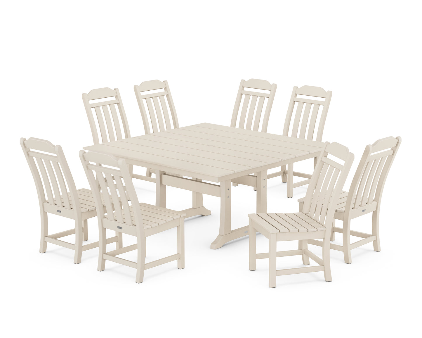 Country Living 9-Piece Square Farmhouse Side Chair Dining Set with Trestle Legs