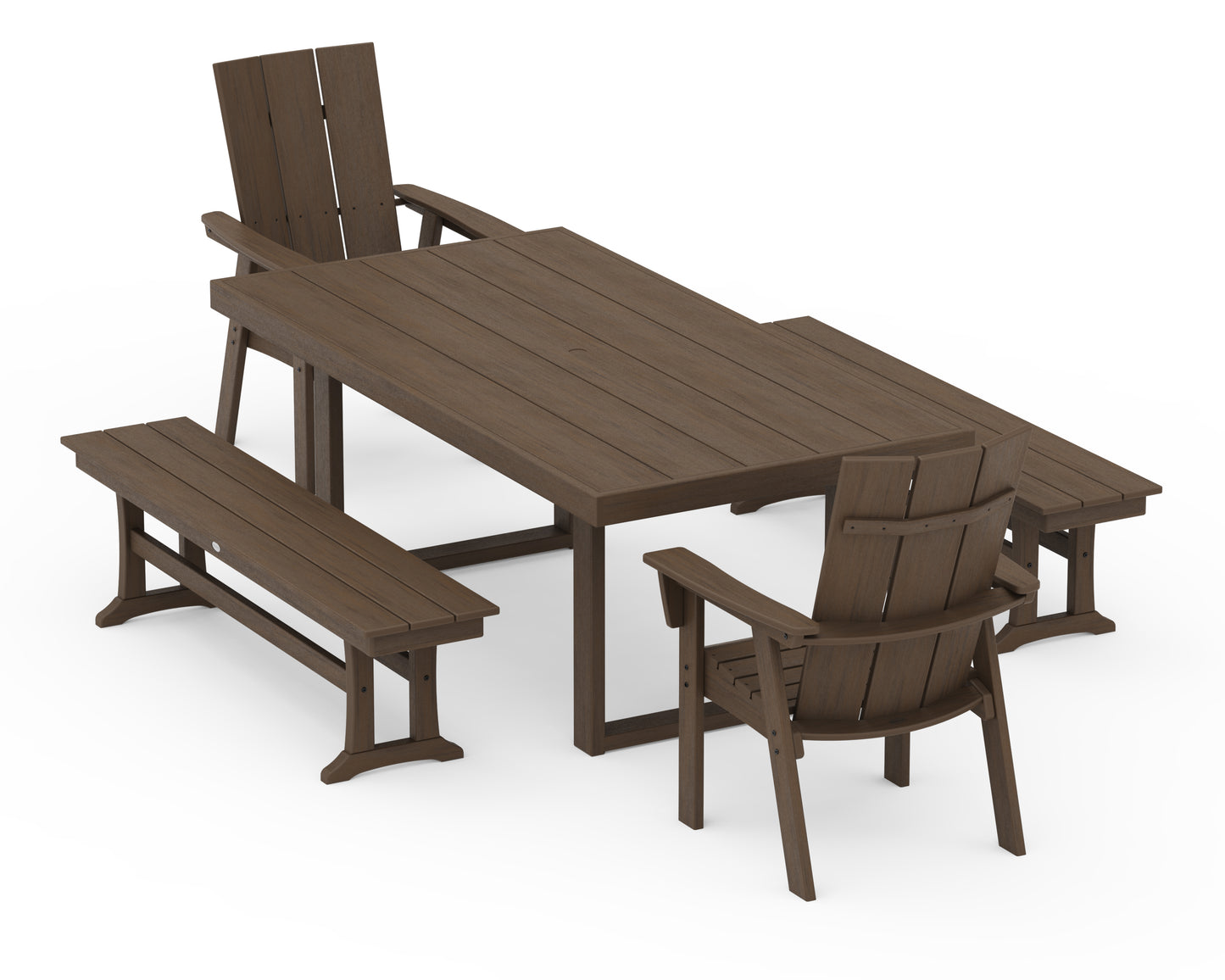Modern Curveback Adirondack 5-Piece Dining Set with Benches