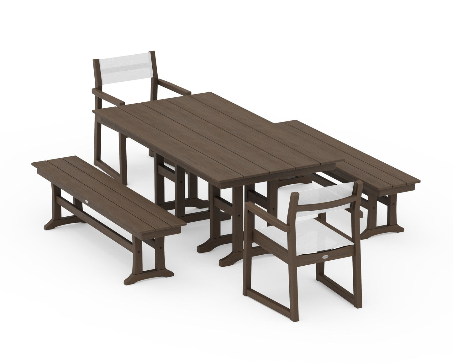 EDGE Sling Arm Chair 5-Piece Farmhouse Dining Set with Benches