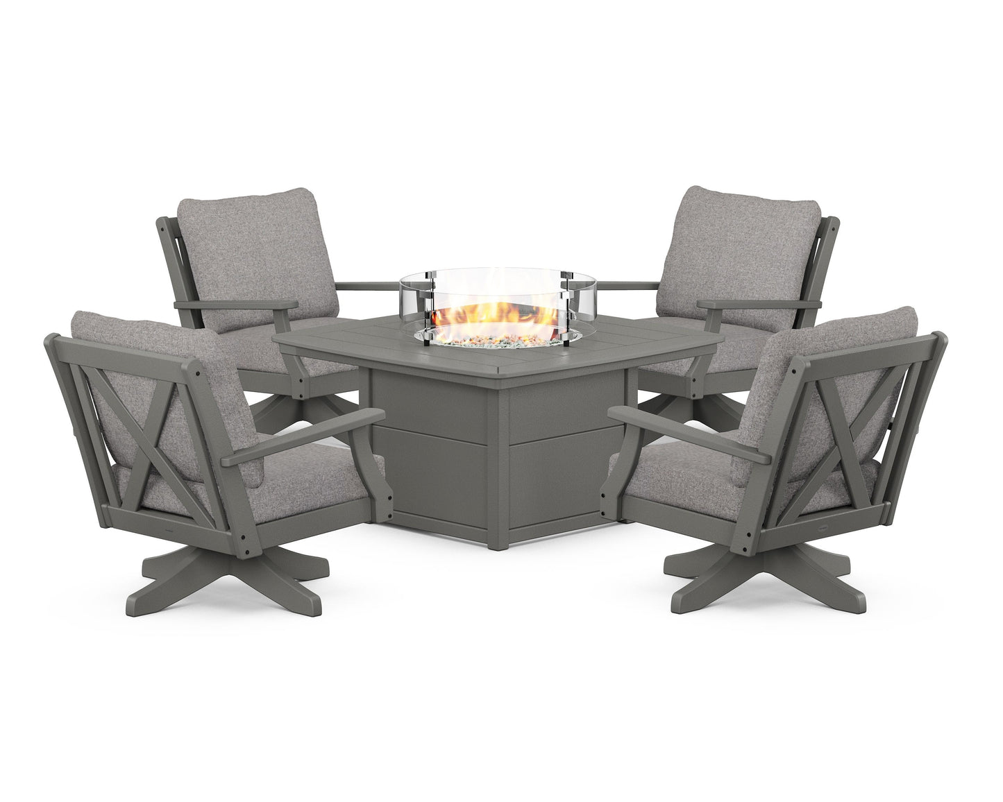 Braxton 5-Piece Deep Seating Swivel Conversation Set with Fire Pit Table