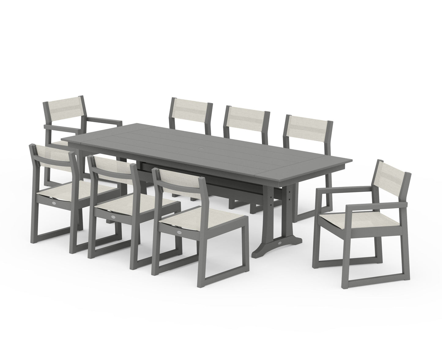 EDGE Sling 9-Piece Farmhouse Trestle Dining Set