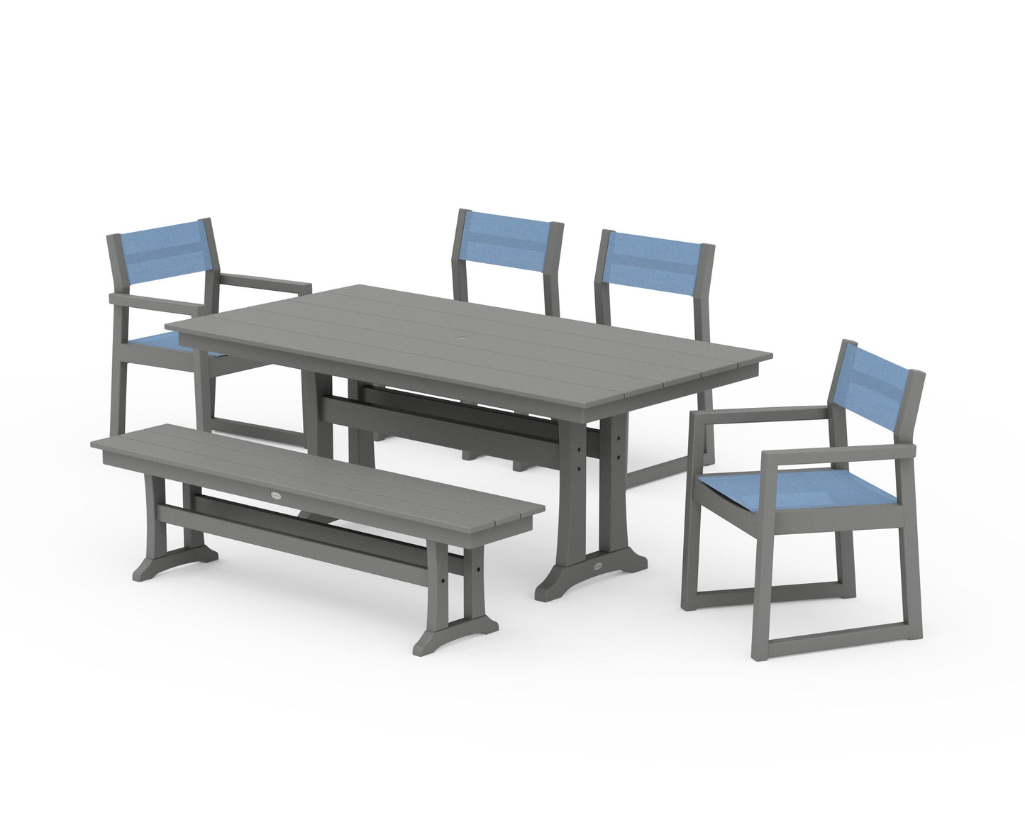 EDGE Sling 6-Piece Farmhouse Dining Set With Trestle Legs