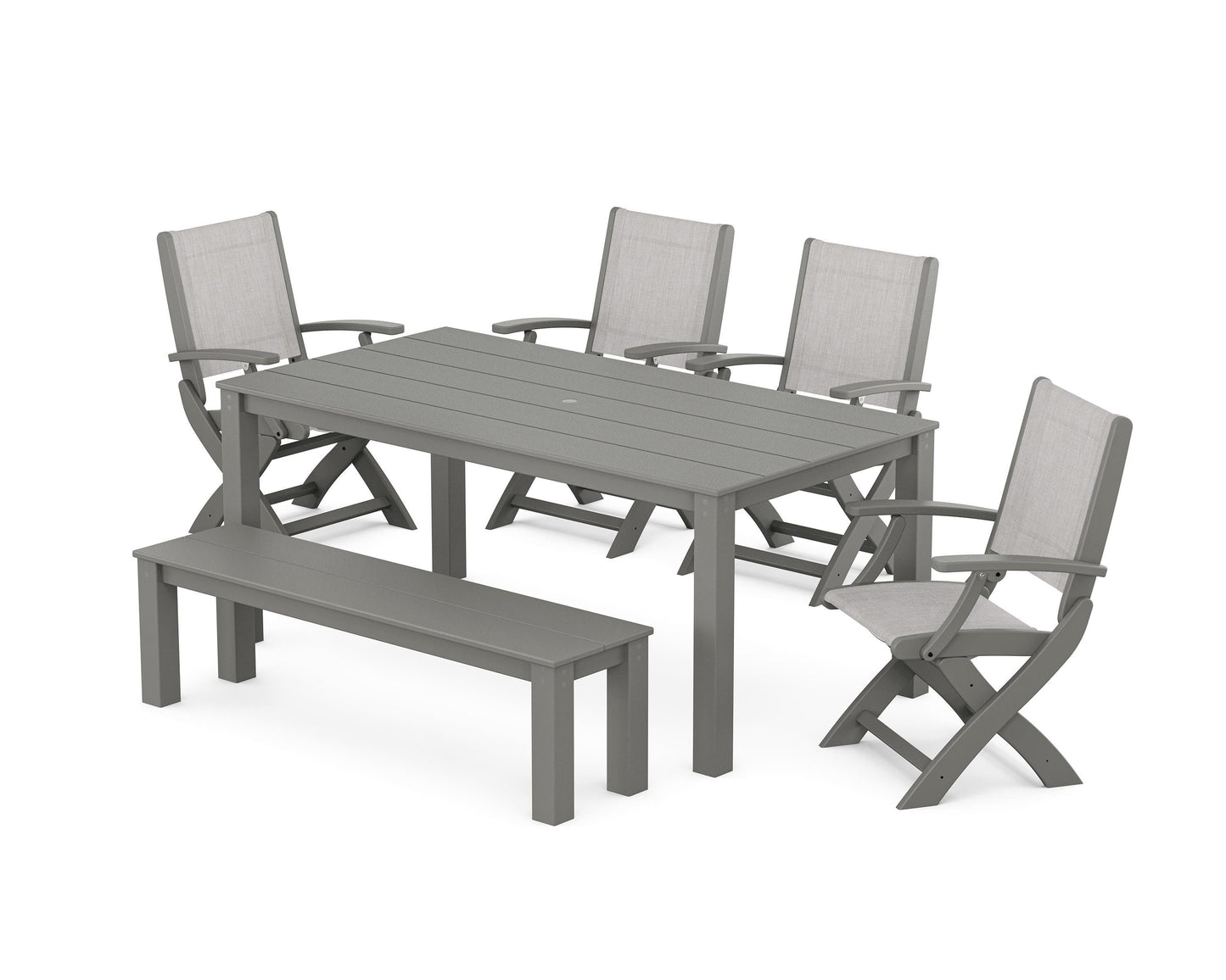 Coastal Folding Chair 6-Piece Parsons Dining Set with Bench