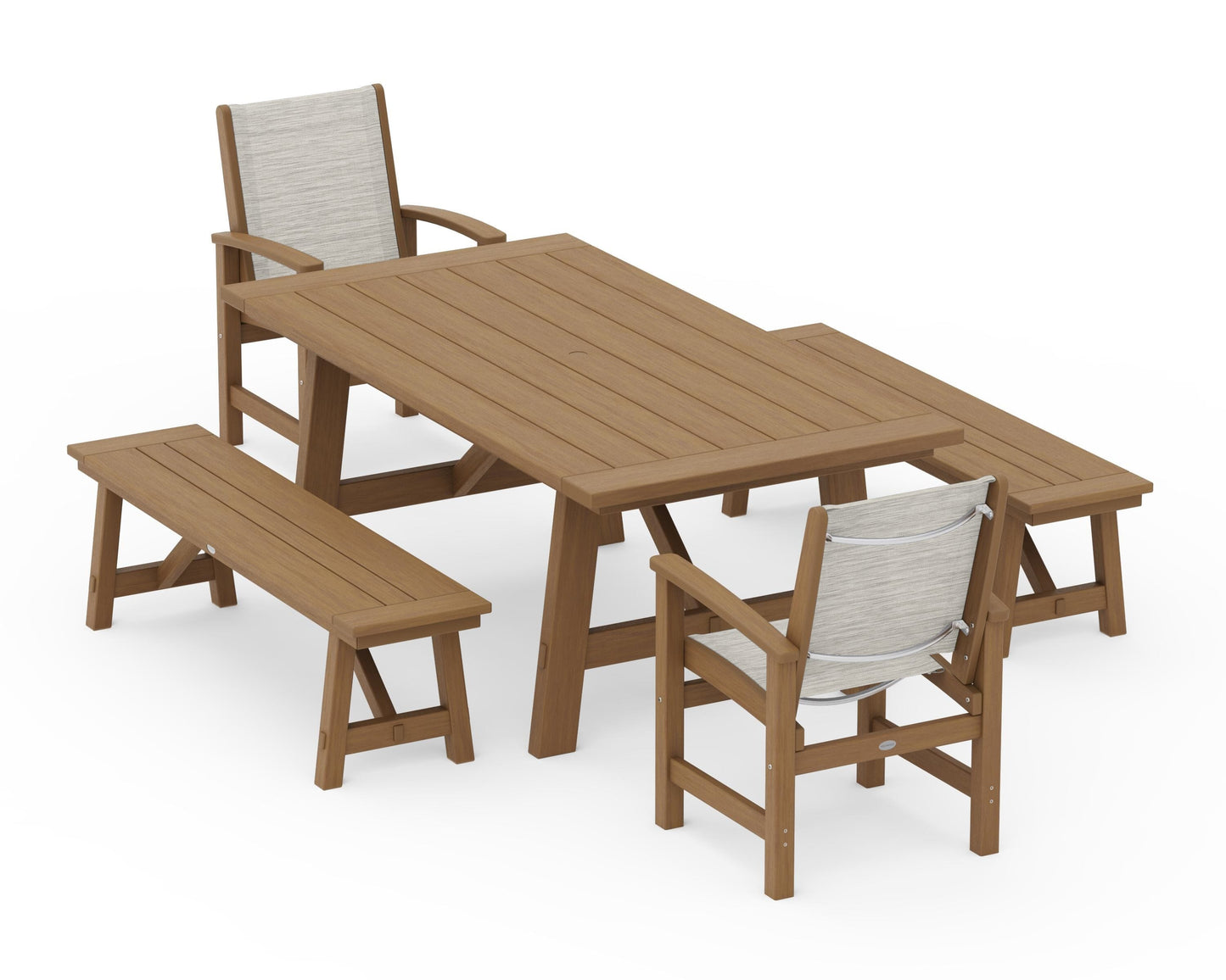 Coastal 5-Piece Rustic Farmhouse Dining Set With Benches