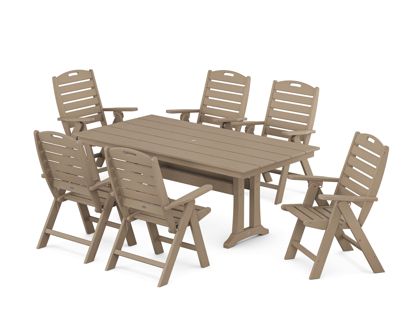 Nautical Highback 7-Piece Farmhouse Dining Set with Trestle Legs