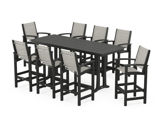 Coastal 9-Piece Farmhouse Bar Set with Trestle Legs