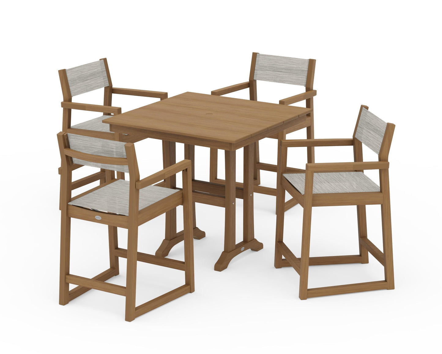 EDGE Sling Arm Chair 5-Piece Farmhouse Counter Set with Trestle Legs