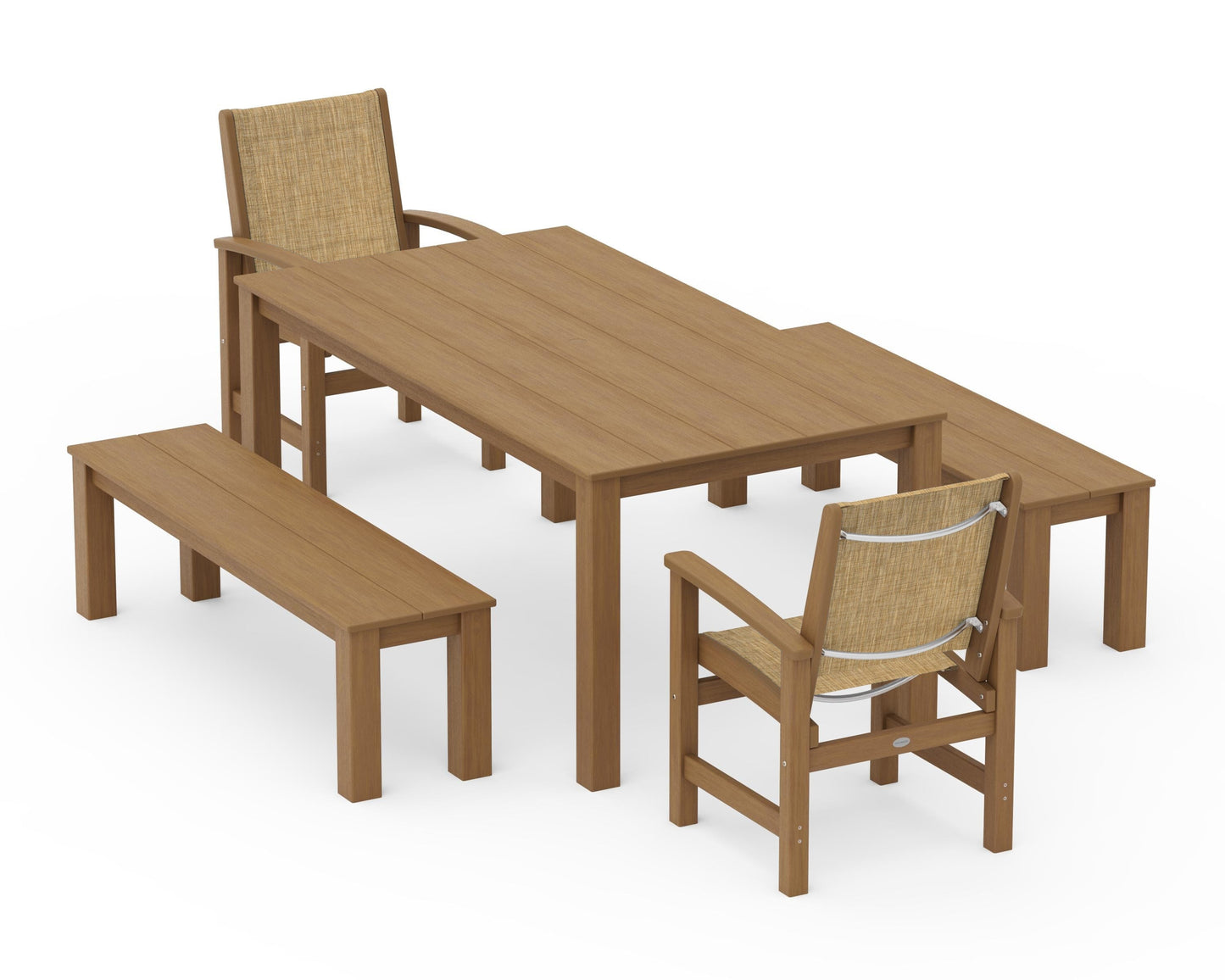 Coastal 5-Piece Parsons Dining Set with Benches