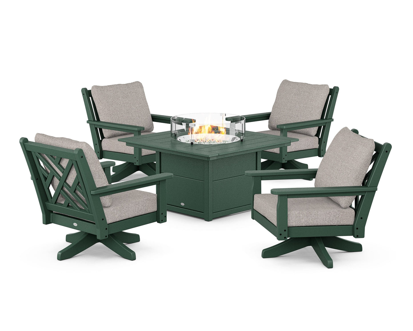 Chippendale 5-Piece Deep Seating Swivel Conversation Set with Fire Pit Table