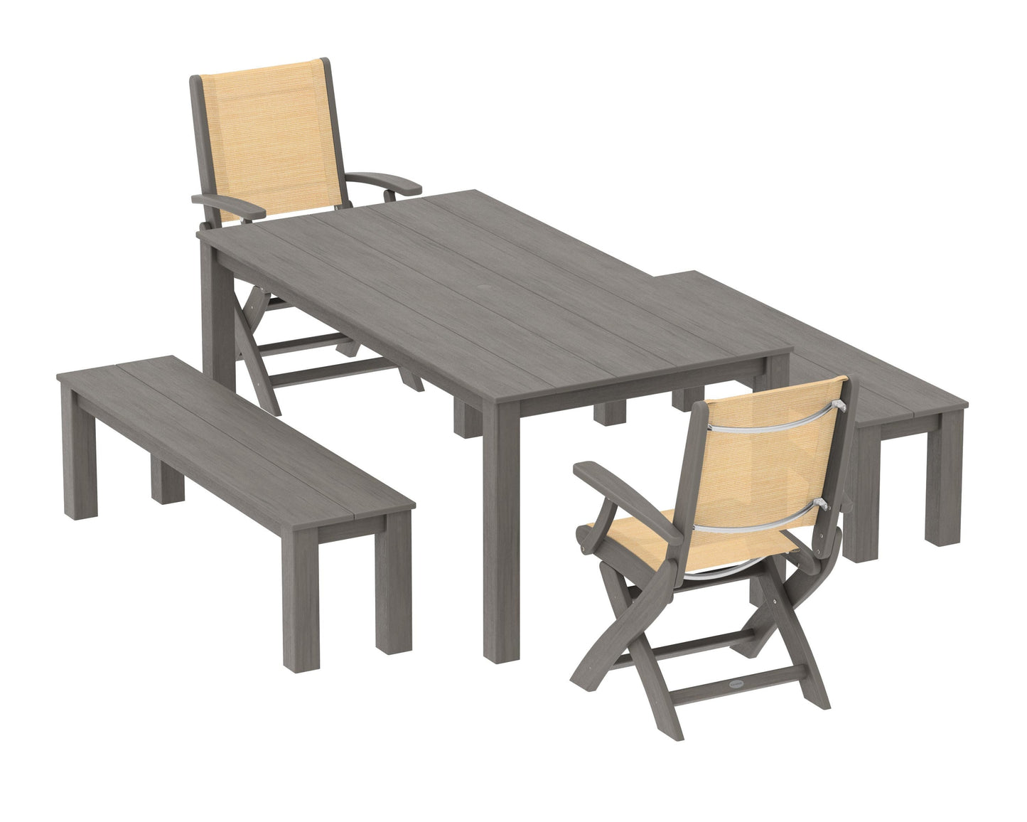 Coastal Folding Chair 5-Piece Parsons Dining Set with Benches